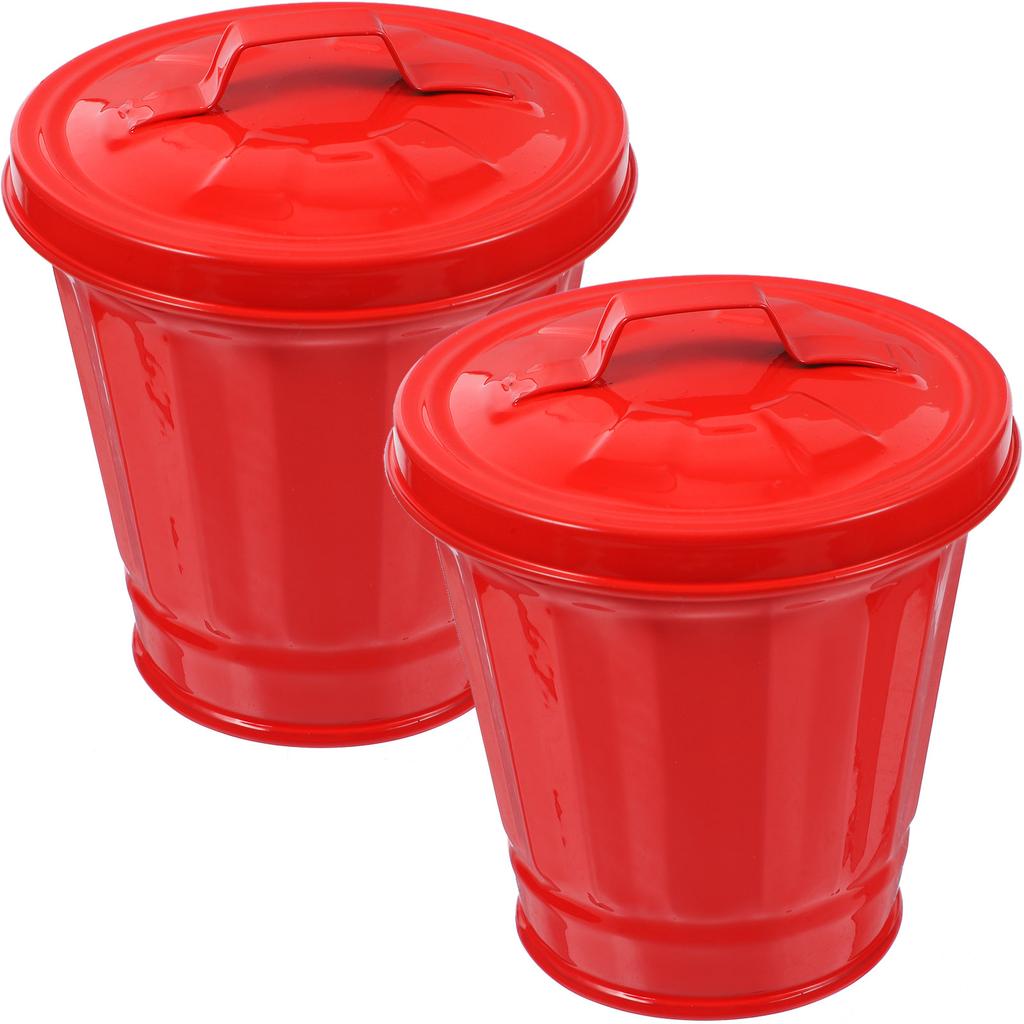 2Pcs Compact Desktop Trash Bucket Heavy Duty Galvanized Metal Waste Container Decorative Mini Garbage Can for Study Living Room