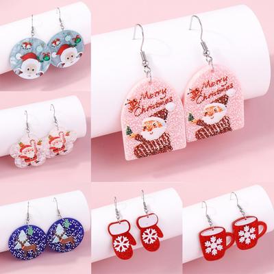 European-American Christmas Reindeer & Santa Claus Cup Dangle Earrings with Personality Trend