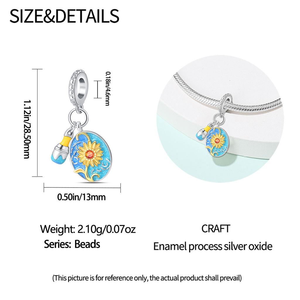 Authentic Charm Bead Charms copper Sunflower oil painting Bead Charms Compatible With Charm Bead Charms Plata Bracelets for Women Women Jewellery Maki