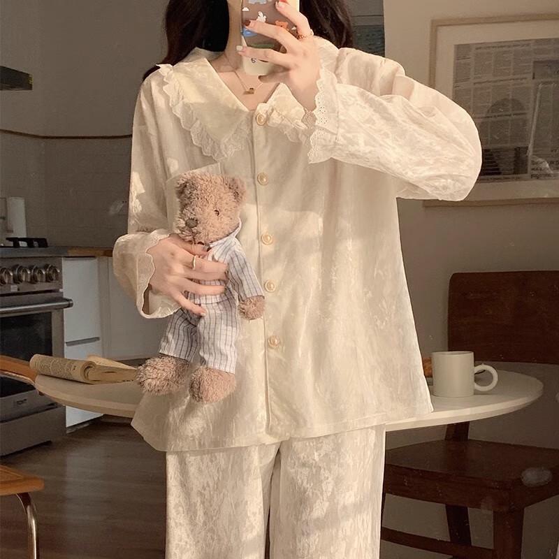 Yuzhaolin Velvet Princess Lace Pajama Set L