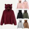 Women's Long Sleeve Fleece Sweatshirt Warm Bear Shape Fuzzy Hoodie Pullover