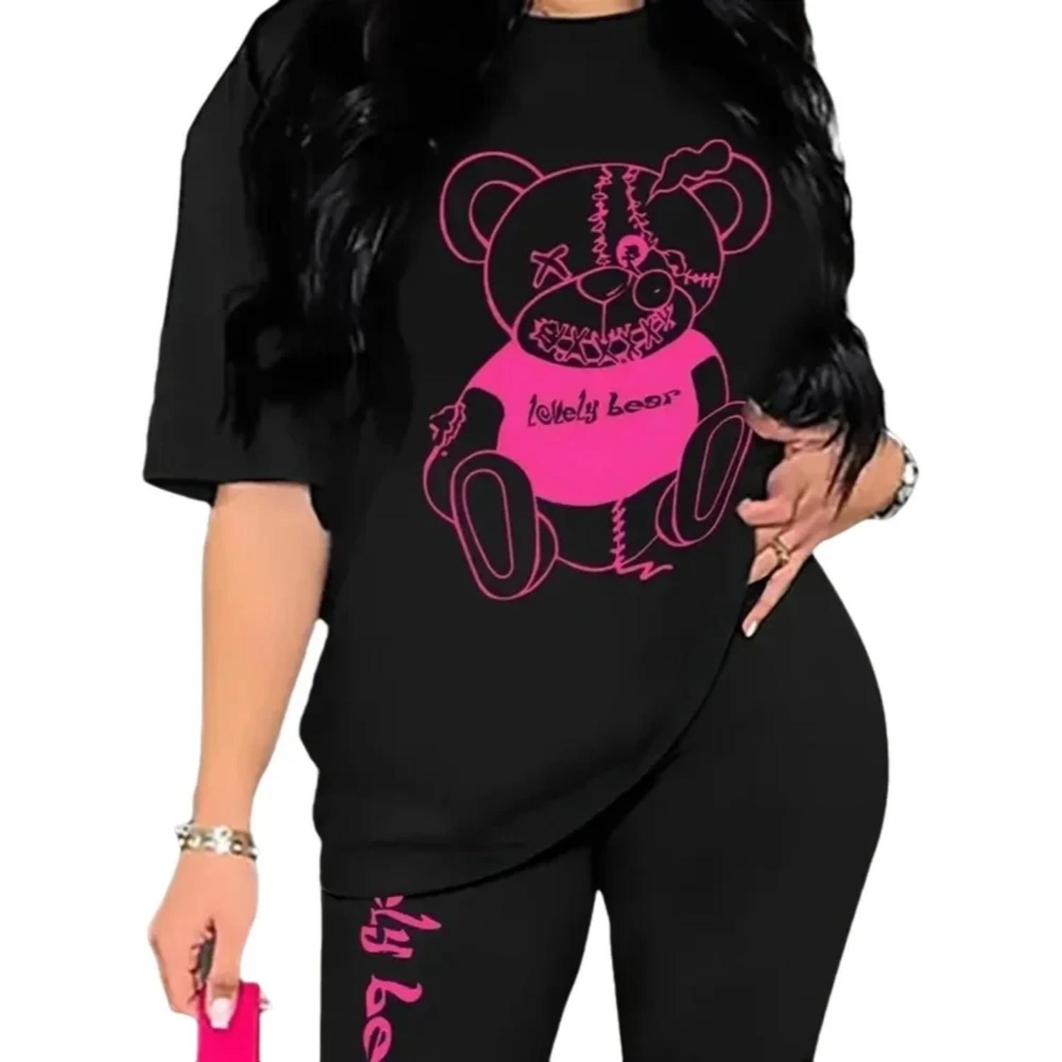 

Funny Bear High Street Fashion Brand Short-sleeved T-shirts for Women Girl Summer New Design Printed Tops XXXXXL чорний