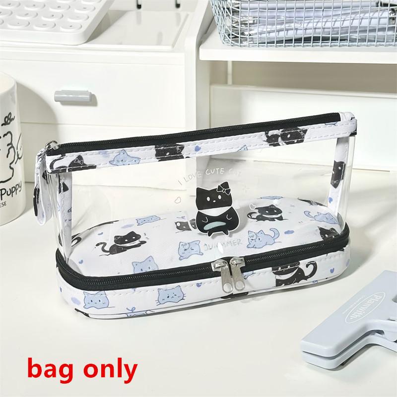 Canvas Transparent Pencil Case Minimalist Style Butterfly Kitten Student Pencil Pouch Kapibala Cartoon Stationery Storage Bag