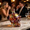Decorative Skull Container Gothic Decanter Hand Painted Glass Liquor Bottle with Floral Room Decoration Design 3D Carved Wine Dispenser for