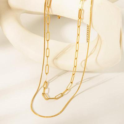 Collana a doppio strato in acciaio inossidabile placcato oro 18K - Non sbiadisce, catena maglione di lusso leggero, accessorio in acciaio al titanio