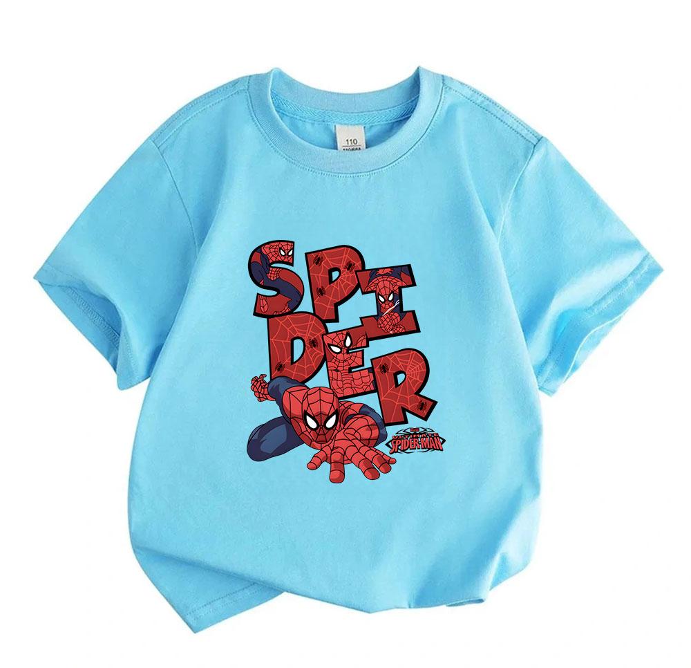 Cotton Kids Boys Girls Crew Neck Short Sleeve T-Shirt, Super Spider Hero Printed Casual Soft Breathable Summer Tee for Children Daily Wear