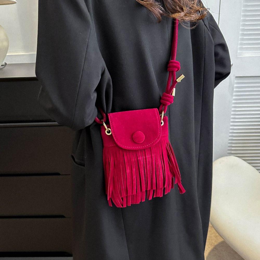 Nylon Bohemian Fringed Crossbody Bag Square Bag Tassel Shoulder Bag Bohemian Shoulder Bag  Daily