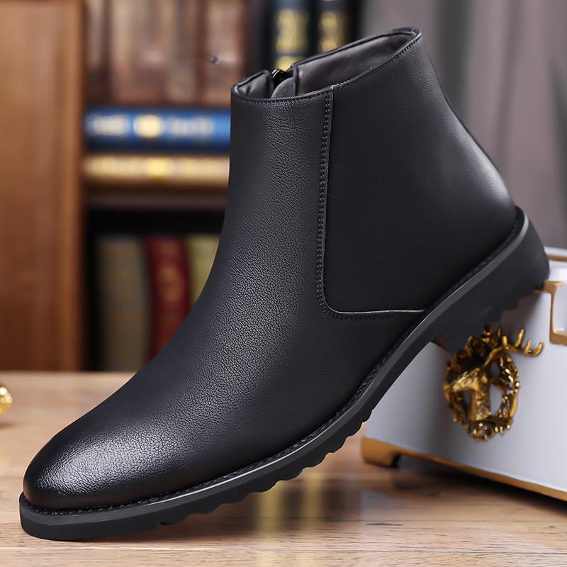 

Men s Fashion Casual Boots Side Zipper Round Head Comfortable Formal Boots Anti-Slip Daily Walking Boots For Autumn And Winter 44 чорний