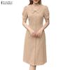 ZANZEA Women Casual V-Neck Solid Color Summer Short Sleeve Dress