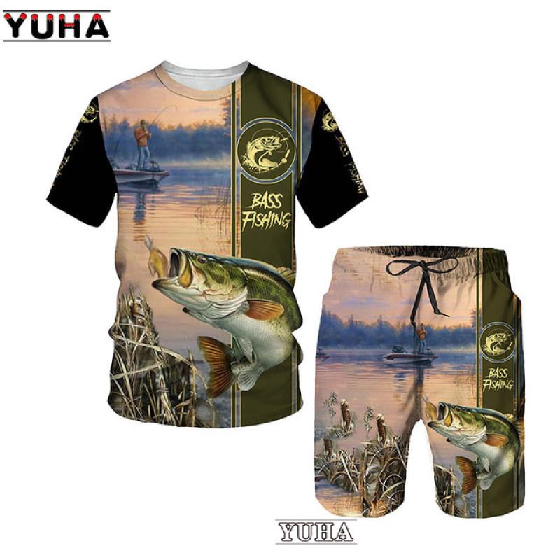 Karpfen Angeln 3D Gedruckt Sommer Lustige T-shirt Shorts Set männer Sportswear Trainingsanzüge O Hals Kurzarm Coole Männer der Kleidung