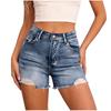 Women's Classic Denim Shorts High Waist Five Pocket Design Raw Hem Distressed Detail Non-Stretch Fabric Casual Summer Bottoms