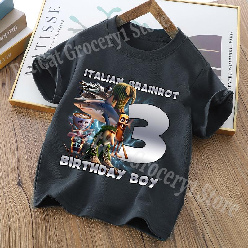 Tralalero Tralala Digit 1-9 T-shirt Boys Tungtung Sahur Brainrot Tees Child Summer Short Sleeve Birthday Tops Kids Clothes Gift
