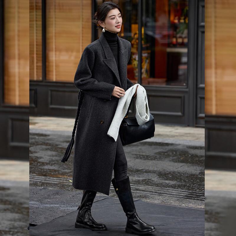 Bailuyu Women's Lapel Wool Blend Double-Faced Commuter Coat