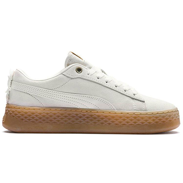 Puma Smash Platform Frill Casual Durable Lightweight Low-Top Sneakers Women Sneakers White Brown 366928-04