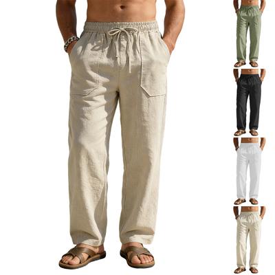 Pantalones de Lino para Hombre con Cordón Pierna Ancha Color Casual Playa