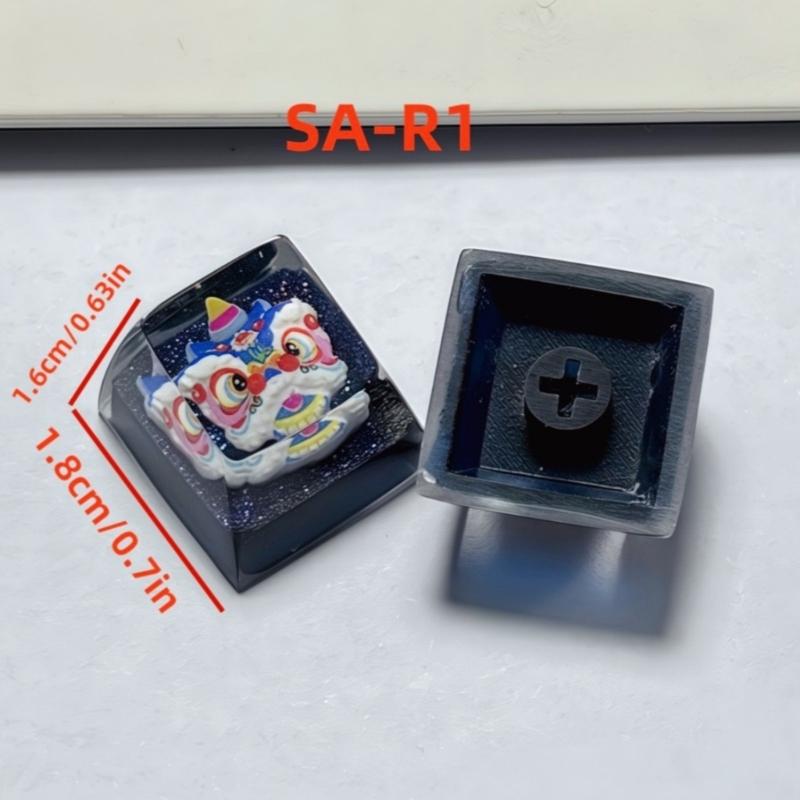 Resin Epoxy Keycap Featuring Embeddeds Traditional Dragon Dance Translucents Keycap for Backlit Keyboards