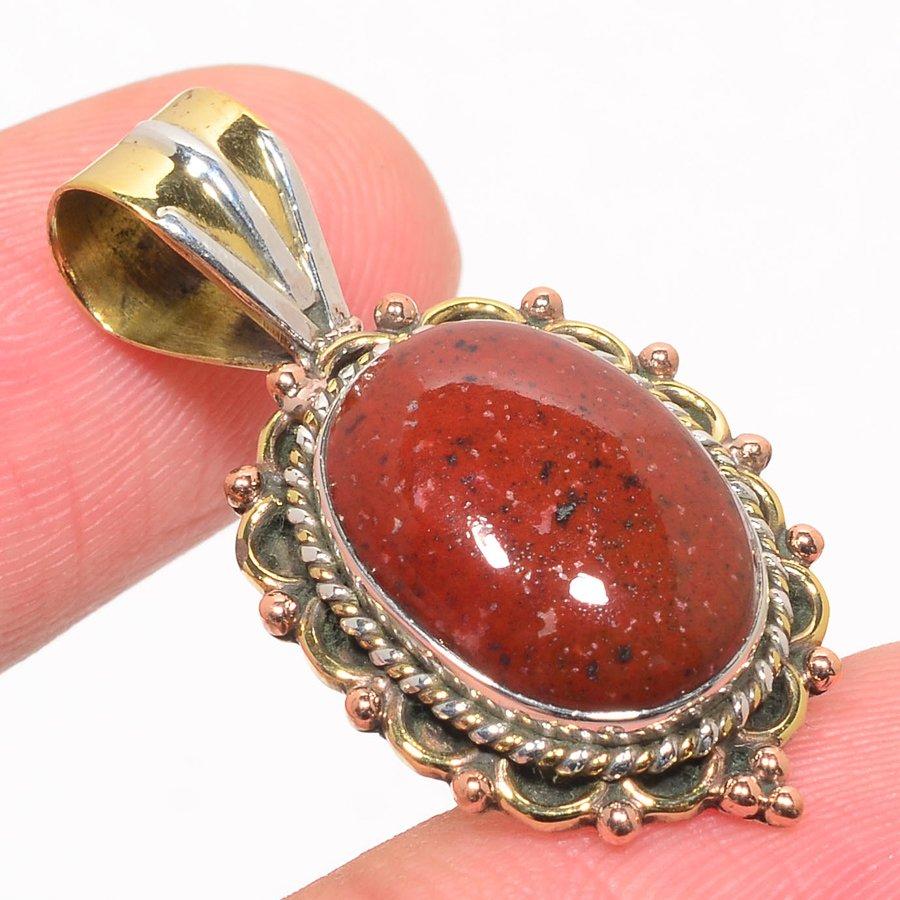 Natural Red River Jasper Two Tone 925 Solid Sterling Silver Pendant 1.25" N8t35