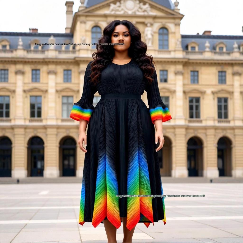 Autumn 2025 Elegant Gradient V-Neck Plus Size Dress for Women