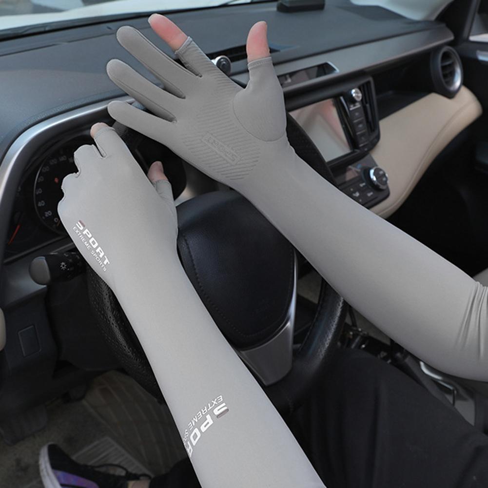 1 Pair Cooling Arm Sleeves With Thumb Hole Summer Sports Thin Ice Silk Sunscreen Arm Covers Hand Protector