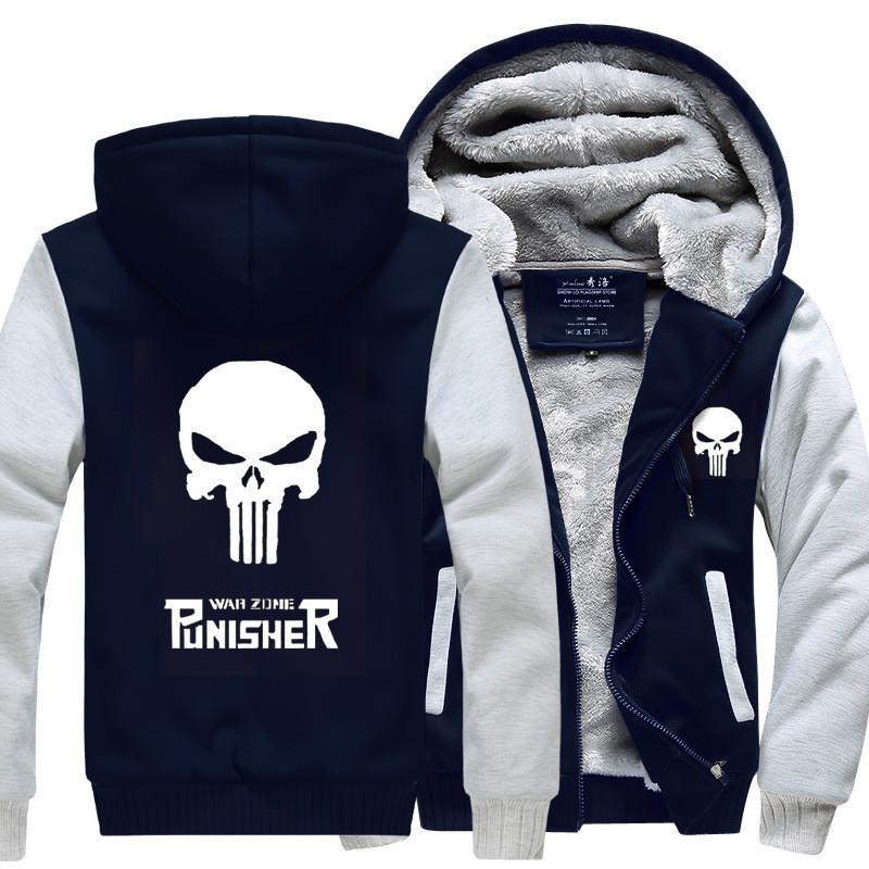 Elegant Punisher Unisex Skull Winter Fleece Jacket Coat With Plush Warm Hoodie