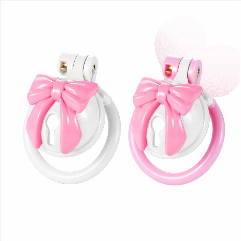 Pink Bow Chastity Cages Sissy Gay Two-tone Craft Chastity Locks Male Locks Pseudo Sissy Chastity Device Escape-proof Cheat-proof