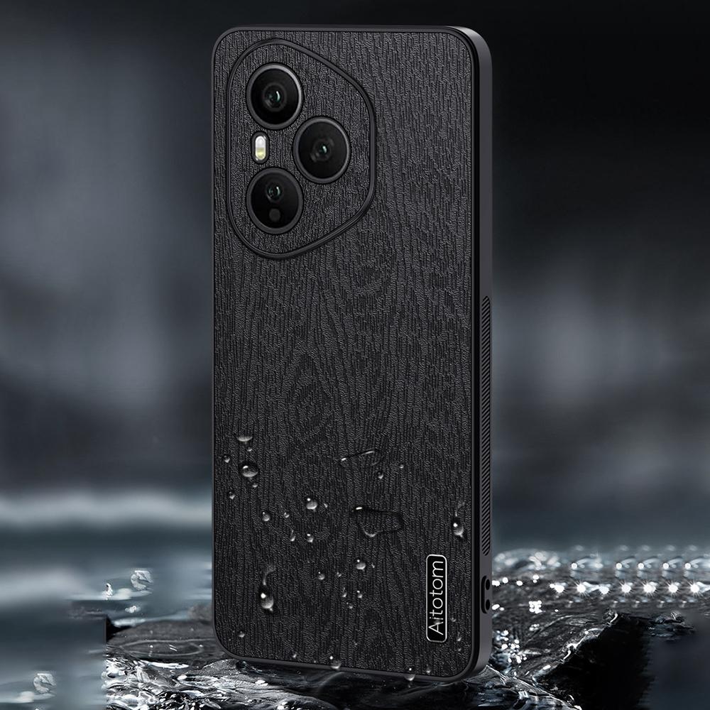For Honor 400 Pro 5G (Global) Case Wood Texture PU Leather Coated PC TPU Phone Cover