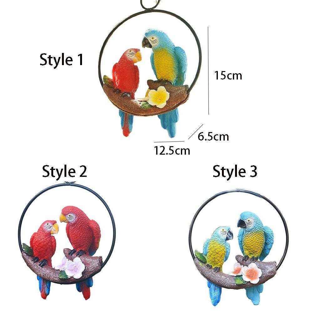 Iron Circle Double Parrot Pendant Cute Animal Sculpture Figurine Crafts Bird Statue  Lawn
