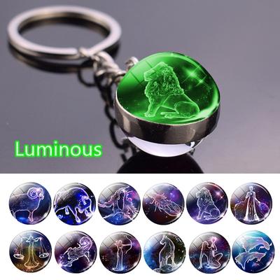 Llavero luminoso de 12 constelaciones, colgante de bola de cristal, llavero del zodiaco, soporte para llavero, regalo de cumpleaños para hombres y mujeres