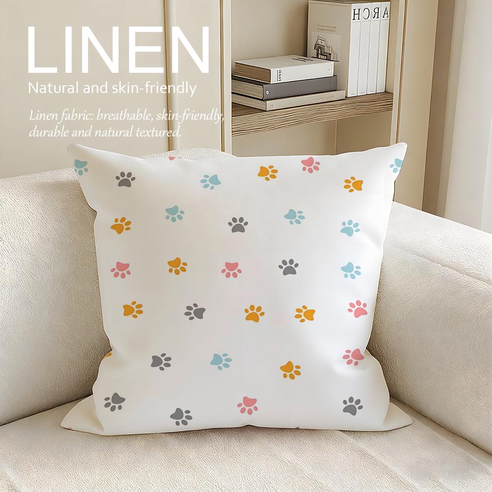 Art Paw Print Cushion Cover Linen Decorative Pillowcase Set Pcs x x x Breathable Washable Sofa Cushion Cover