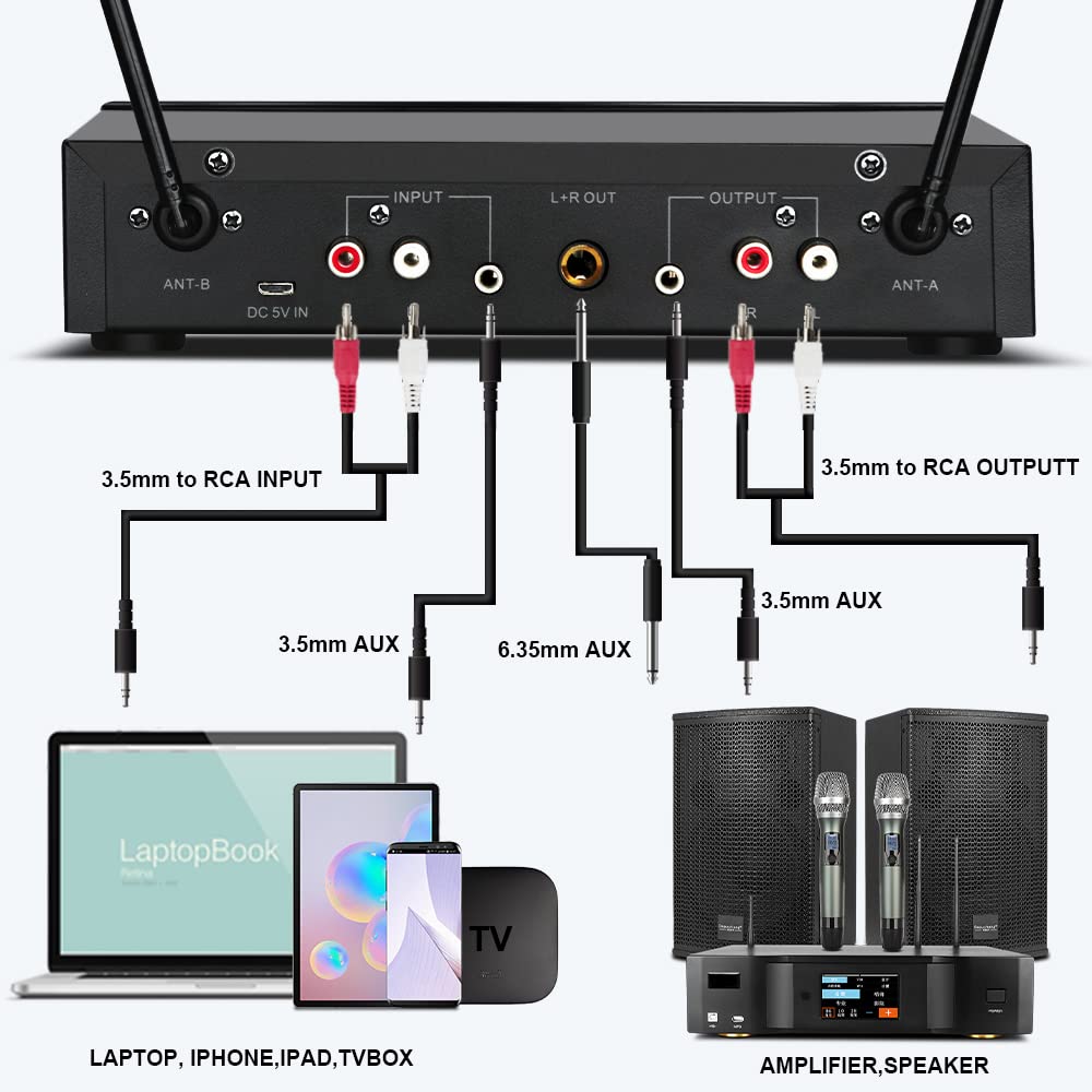 Depusheng D3 Professional Wireless Microphone Dual Portable UHF Wireless Receiver Suitable for KTV Family K-Song Stage Performance Bluetooth
