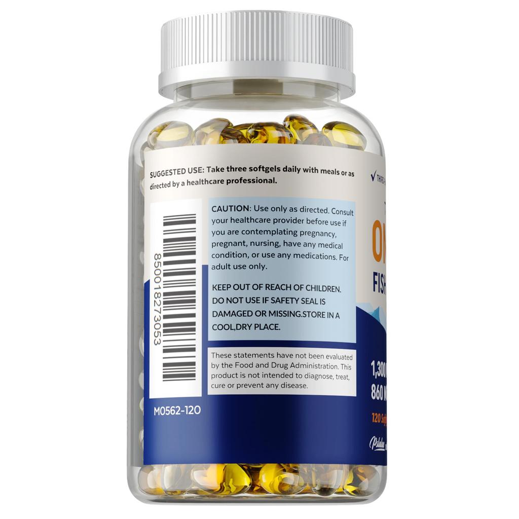 Triple Strength Omega 3 Fish Oil 3600 Mg Rich In EPA and DHA, Cardiovascular Health, Brain Function, Immune Support