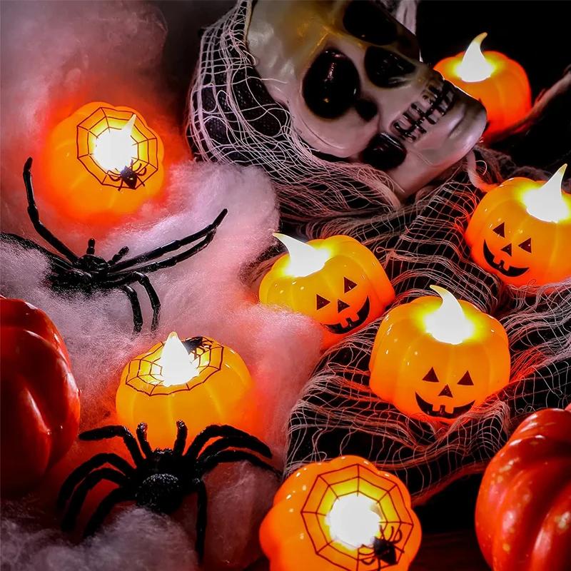 Halloween Pumpkin Flameless Candles Battery Operated Led Tea Lights Flickering Pumpkin Lamp Halloween Party Props Decoration