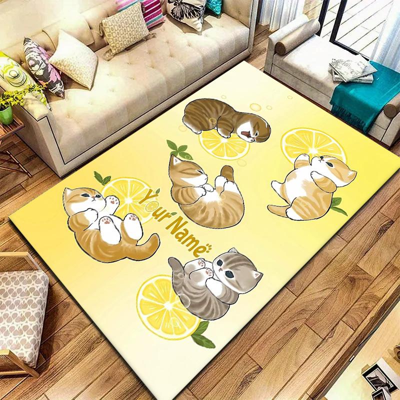 Floral Paws Collection Custom Name Carpet Rug For Living Room Bedroom Home Sofa Decoration Kids Play Nonslip Floor Mat