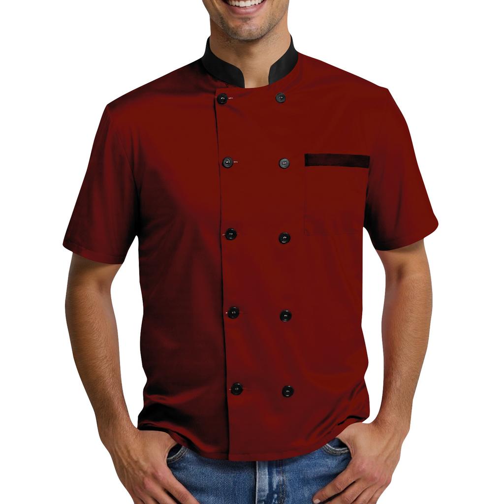 Solid Color Men's Casual Short Sleeve Chef Suit