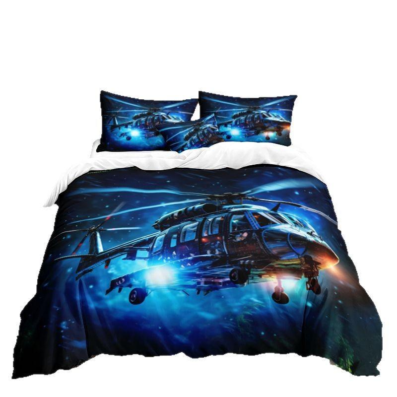 Helicopter Series 3D Digital Printing Three-Piece Bedding Kit Bed Sheet Quilt Cover