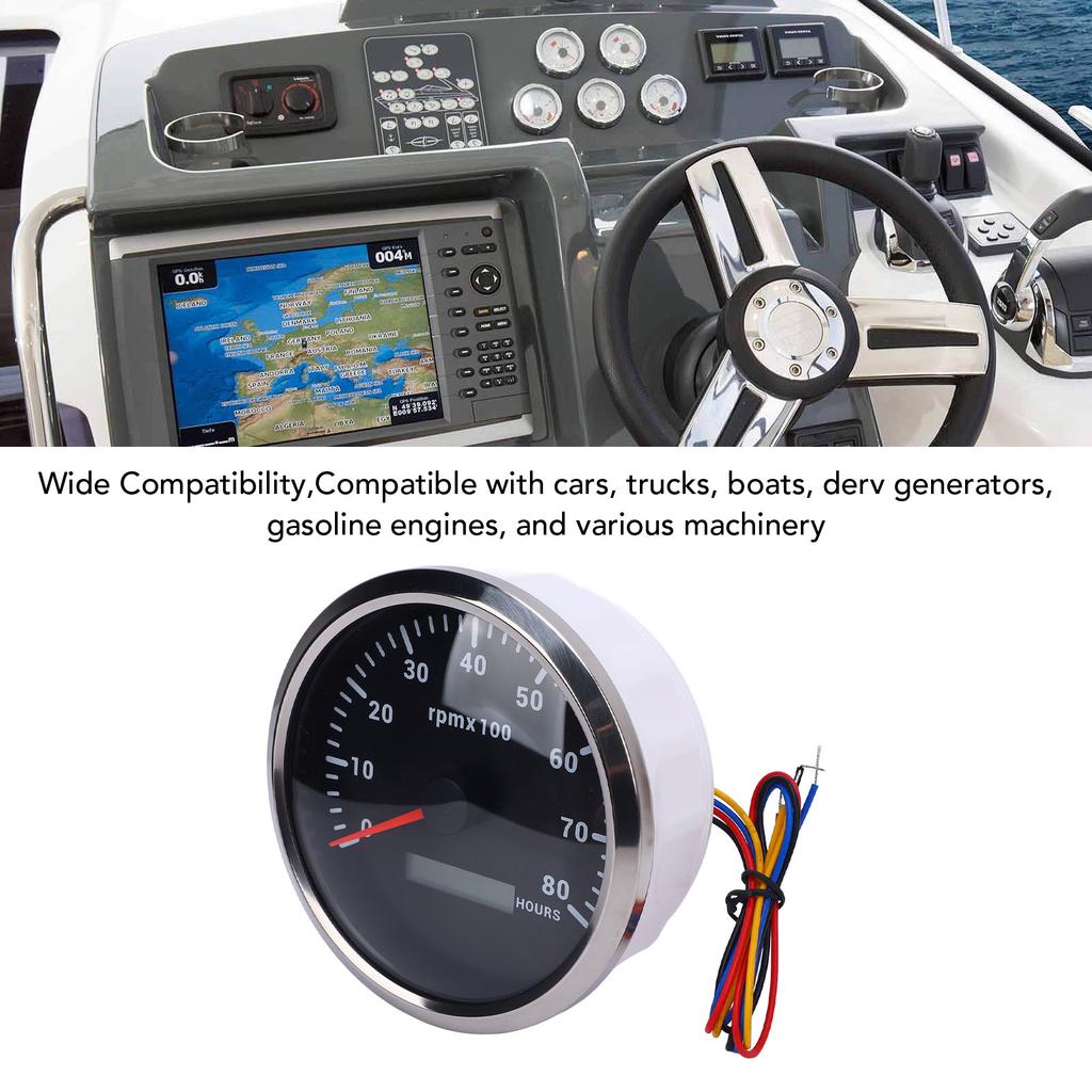 110mm 4-3/8in Tachometer 7 Color Backlight  9-32V 8000RPM Gauge with Hour Meter for Car Yacht RV Boat Truck Marine Tachometer