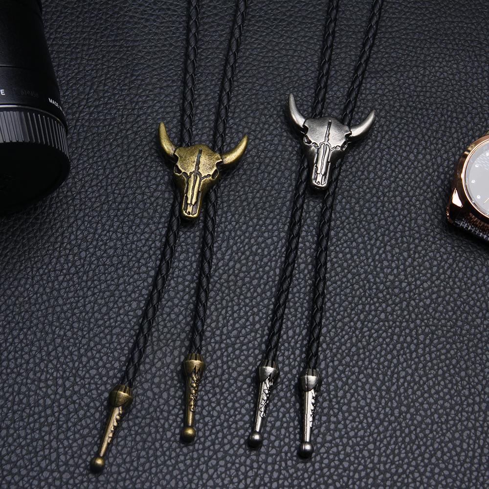 Fashion Mens Leather Cow Head Bolo Tie Necklace Jewelry Retro Western Cowboy Mens Gifts Necktie Men Accessories