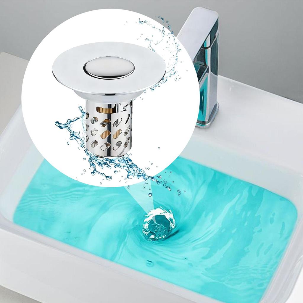 Pop-Up Bathroom Sink Stopper Odor-Resistant Press-To-Close Drain Plug for Washbasin Accessories Hair Catcher Strainer