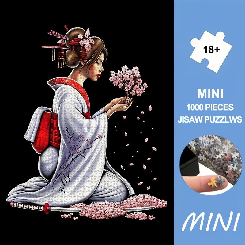 Halloween| Christmas|1000pcs Mini Jigsaw Puzzle Geisha Holding Cherry Blossom Branches Gently Suitable for Living Room Display Holiday Gift | Portable