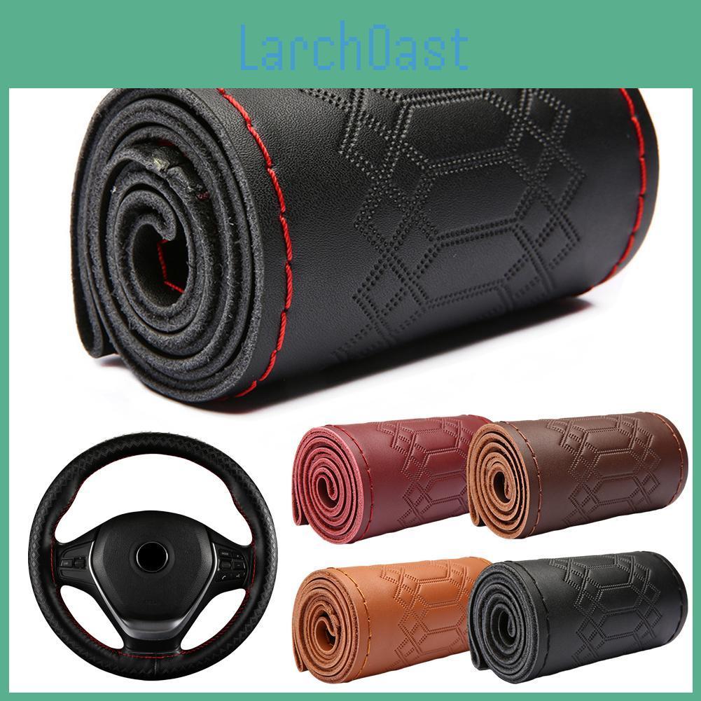 Steering Genuine Cover Wheel Car Leather Diy Hand Sewn Embossed Cowhide Steering Wheel Wrap Braid With Needle Thread 38cm