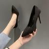 Fashion Spring and Autumn New Black Suede High Heels Female Shallow Mouth Pointed Toe Thin Heeled Sexy Temperament Dress Single Shoes