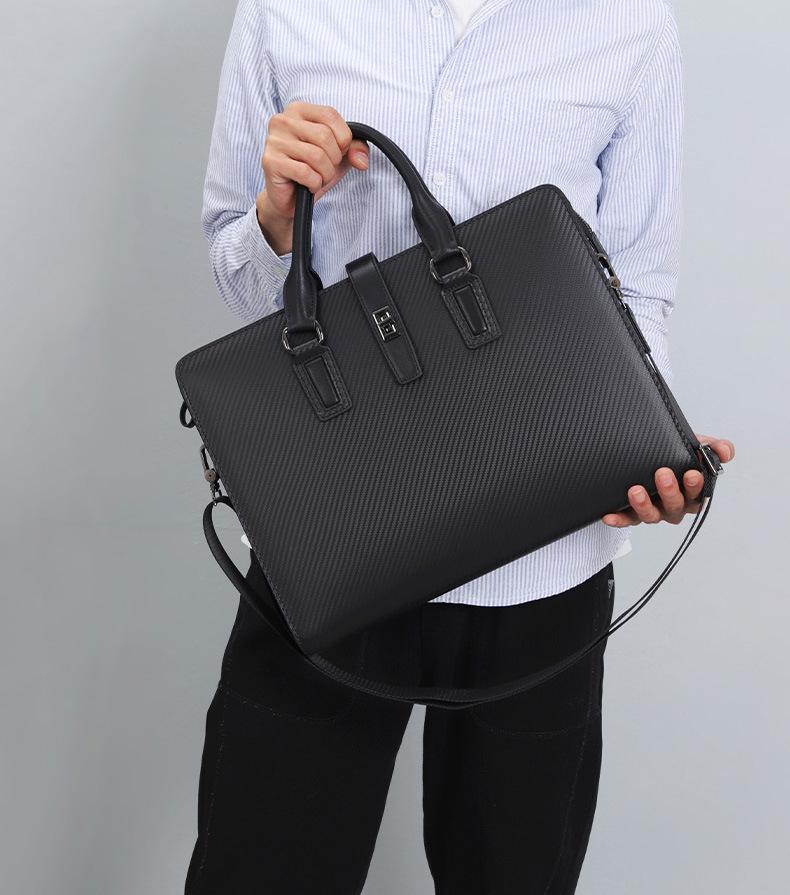 Men's Genuine Leather Anti-Theft Briefcase with Combination Lock
