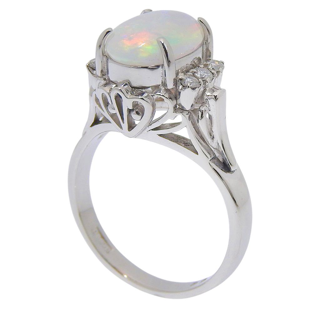 Ring Pt900Platinum/opal/diamond #5.8(US Size) 6.5g Women Used
