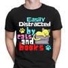 Funny Easily Distracted Cat Book Lover Gifts Bookish Mens T-Shirts Tee Top #NED