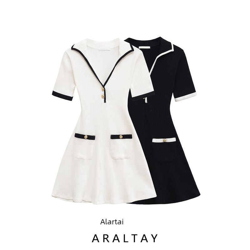 Araltay New Arrival Fashion Style Women's Clothing Fashion V-neck Skirt Metal Button Thread Dress 4770154