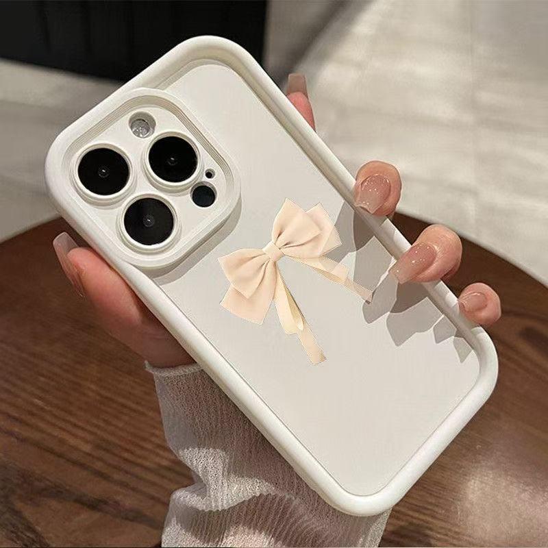 Elegant White Bow iPhone Case for Models 13/14/15/16E/17/17 Pro Max