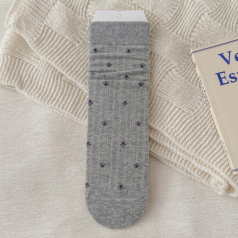 Socks Pure Cotton Tube Socks Season Cute Sweet Little Floral Versatile Cotton Boneless Pile Socks Women