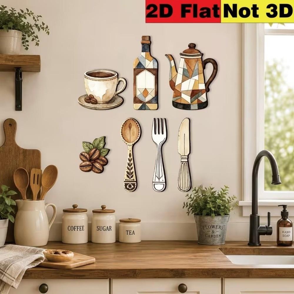 7Pcs Coffee Themed Coffee Utensil Wooden Ornament Restaurant Decoration