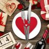 Christmas Cutlery Holder Bag Tree/Heart Shaped Knife Folk Tableware Holder Pockets Felt Dinner Flatware Covers for Christmas Party Dinner Table Decor