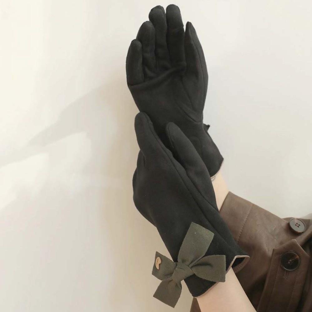 Soft Women Anti-cold Mittens Bow Windproof Finger Mittens 2 Finger Flip Gloves  Winter